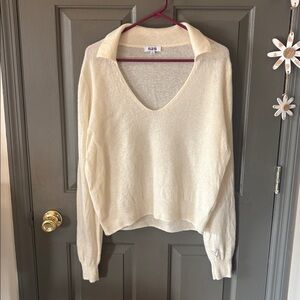 525 America Ivory Collard V Neck Cashmere Sweater